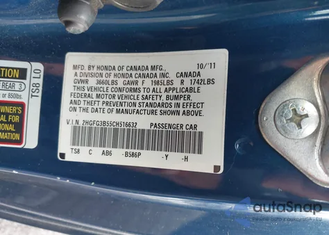 2012 Honda Civic Lx z USA, uszkodzony, nr VIN 2HGFG3B55CH516632